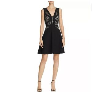 $395 Aidan Mattox Women Black Lace-Panel Sleeveless Fit & Flare Dress Size 4